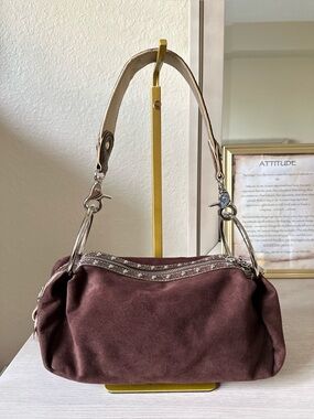 VINTAGE Y2K KATHY VAN ZEELAND WOMEN’S SUEDE SHOULDER BAG IN CHOCOLATE BROWN